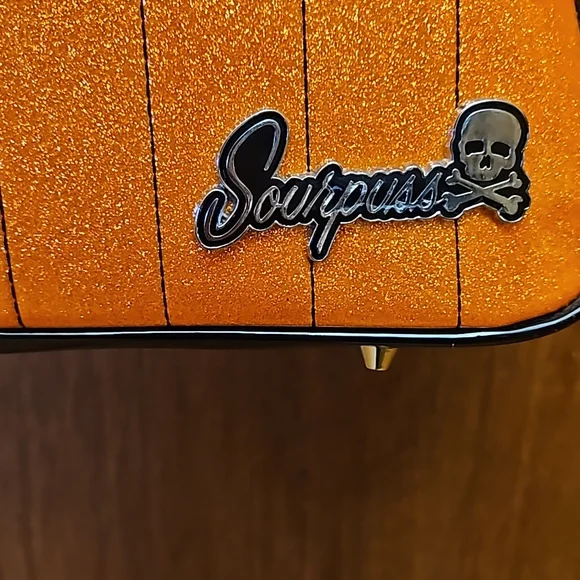 Sourpuss Black and Orange Glitter spiderweb domed/bowling bag - Picture 3 of 4